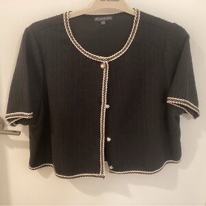 Adrianna Papell Black Cardigan with Cream Trim & pearl/gold buttons